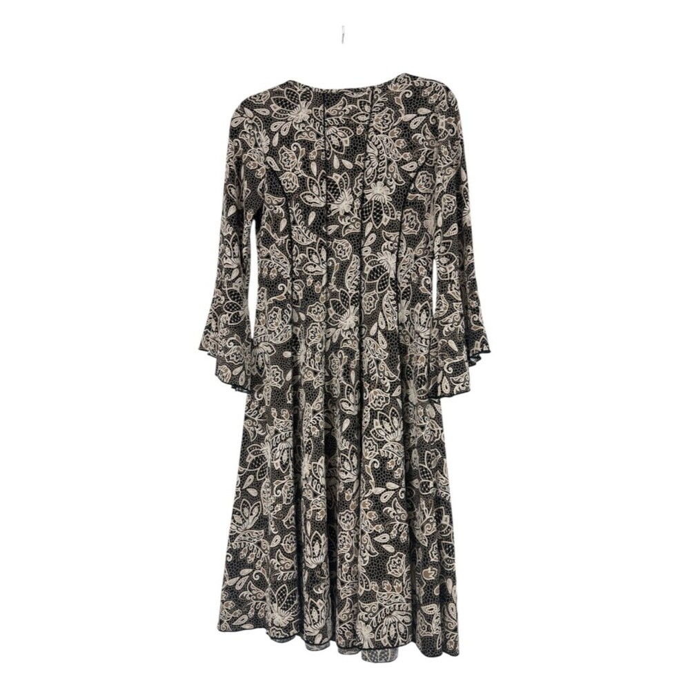 Sami & Jo Boho Paisley Fit & Flare Dress M Bell Sleeve Keyhole Stretch Black Tan - Picture 5 of 7
